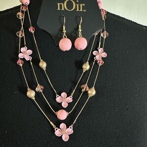 Elegant Pink and Gold Floral Necklace set